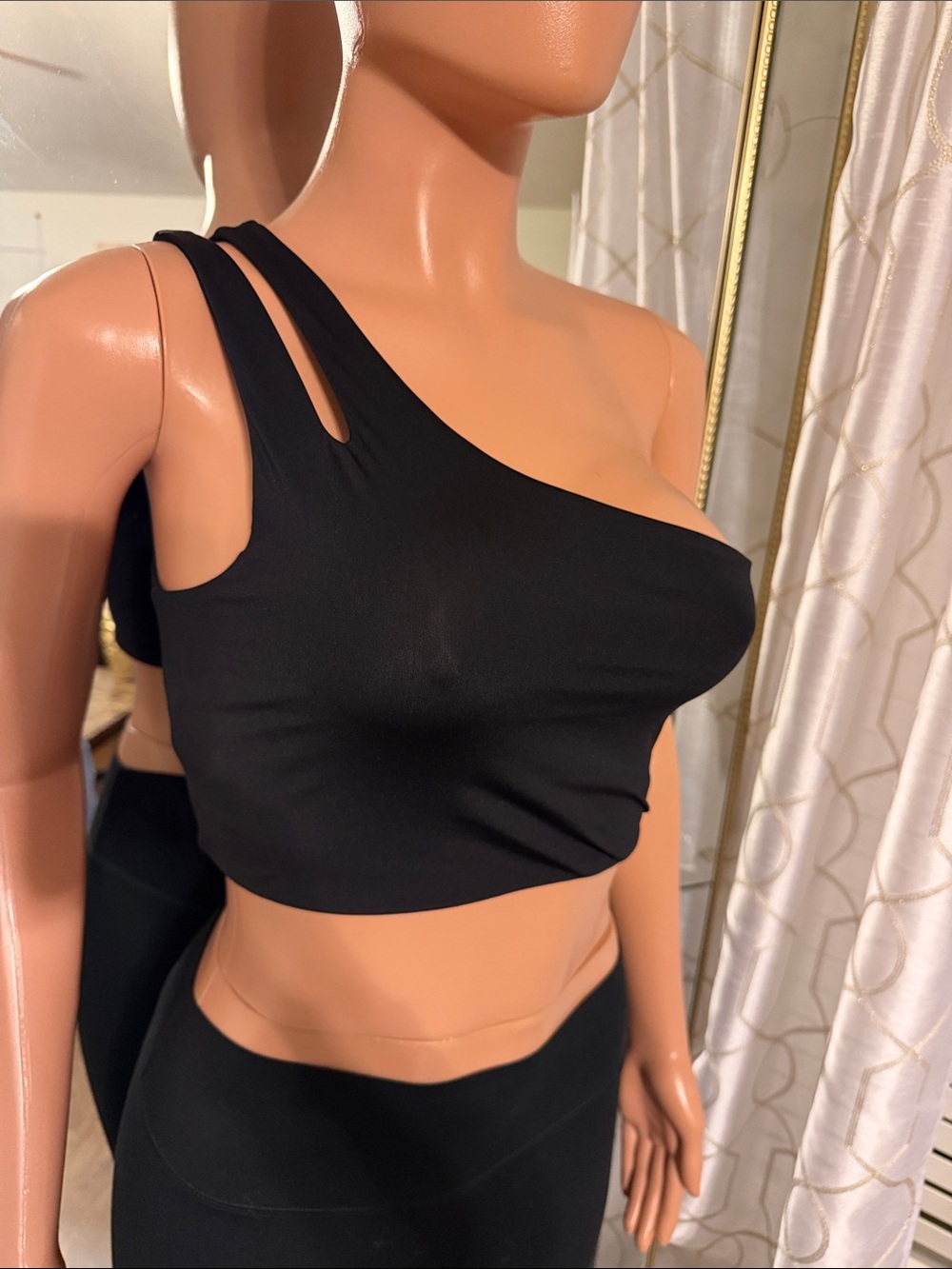 Fabletics Black One-Shoulder Cutout Crop Top - Picture 3 of 5